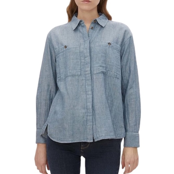 Tom Tailor Turn Up Option loose fit blue cotton long sleeve button up shirt 38 - Picture 1 of 13